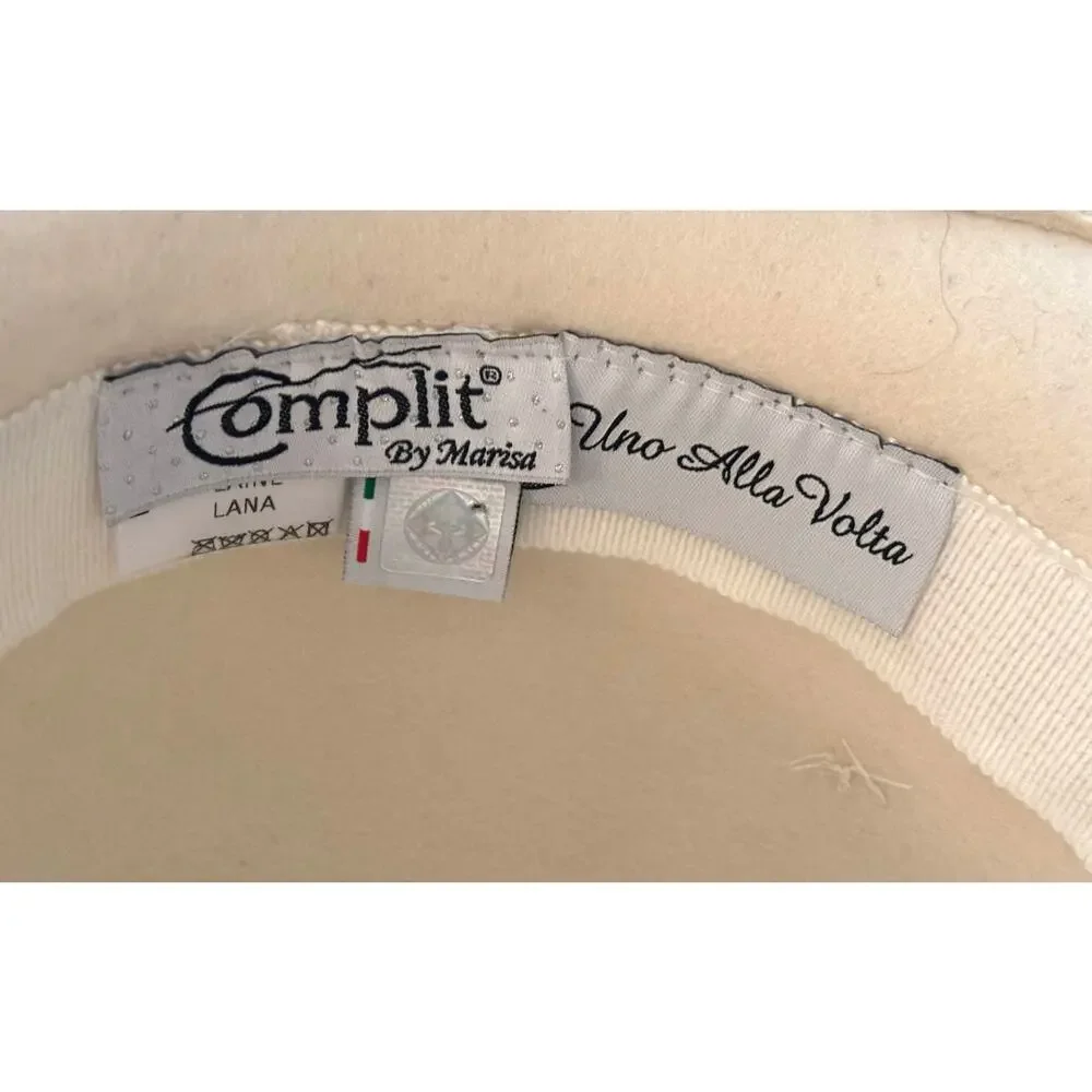 Complit by Marisa Designer 100% Wool Cream Cloche Hat Adorned One of Kind Bling - Picture 8 of 9